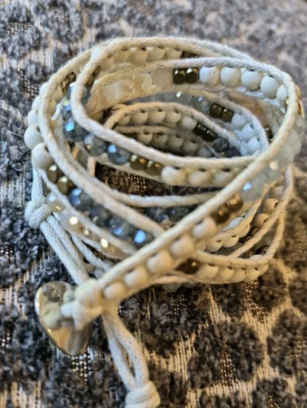 Liv Thai Boho Blue, Cream, Gold, & Gray Hues Faceted Bead Wrap Bracelet